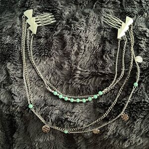 Clip in hair chain- silver and turquoise festival